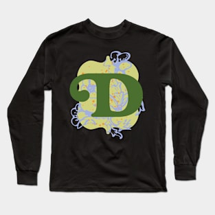Monogram Letter D with Vintage Flower Graphic Long Sleeve T-Shirt